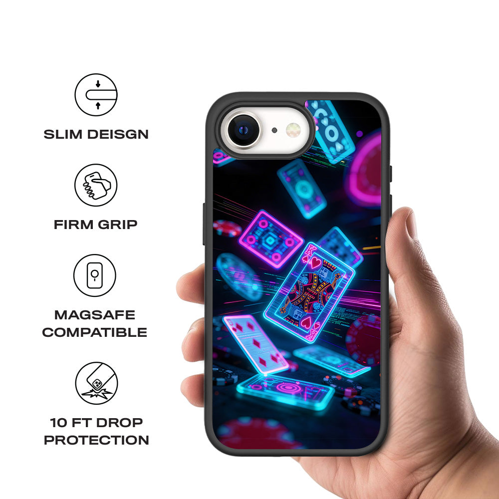 Futuristic Playing Cards 3D Skin with Shockguard Armour Magsafe Case for Apple iPhone 16E