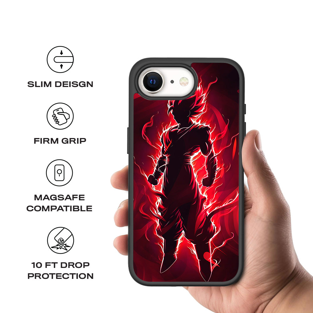 Goku in Fiery Red 3D Skin with Shockguard Armour Magsafe Case for Apple iPhone 16E