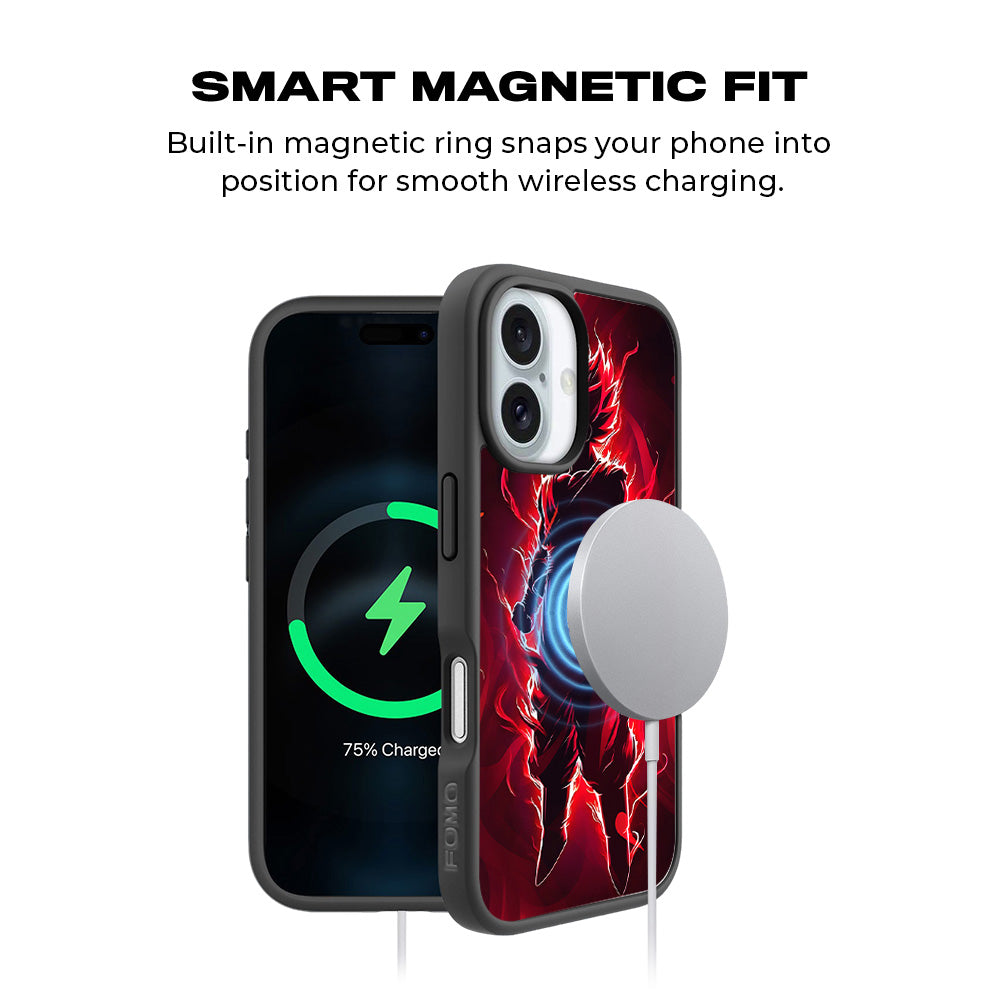 Goku in Fiery Red 3D Skin with Shockguard Armour Magsafe Case for Apple iPhone 16