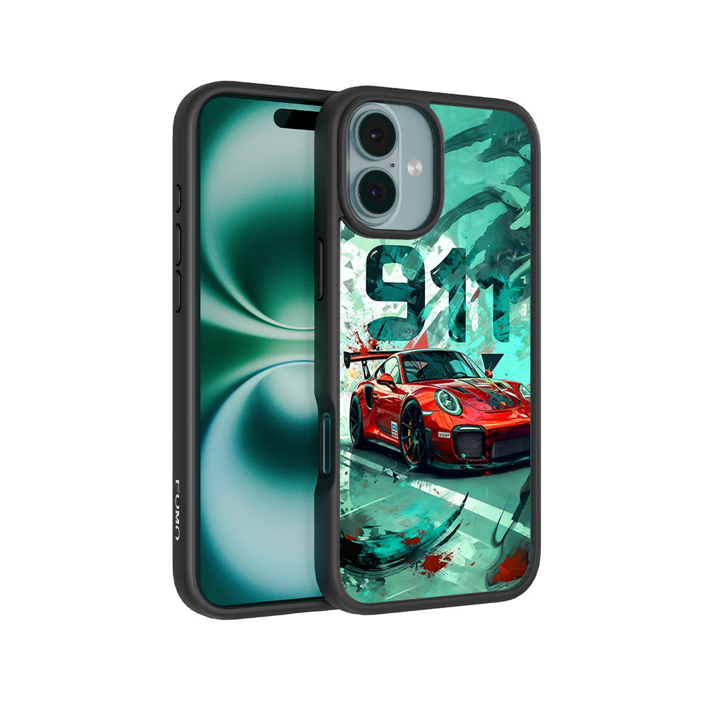 Red Porsche GT 911 3D Skin with Shockguard Armour Magsafe Case for Apple iPhone 16 Plus