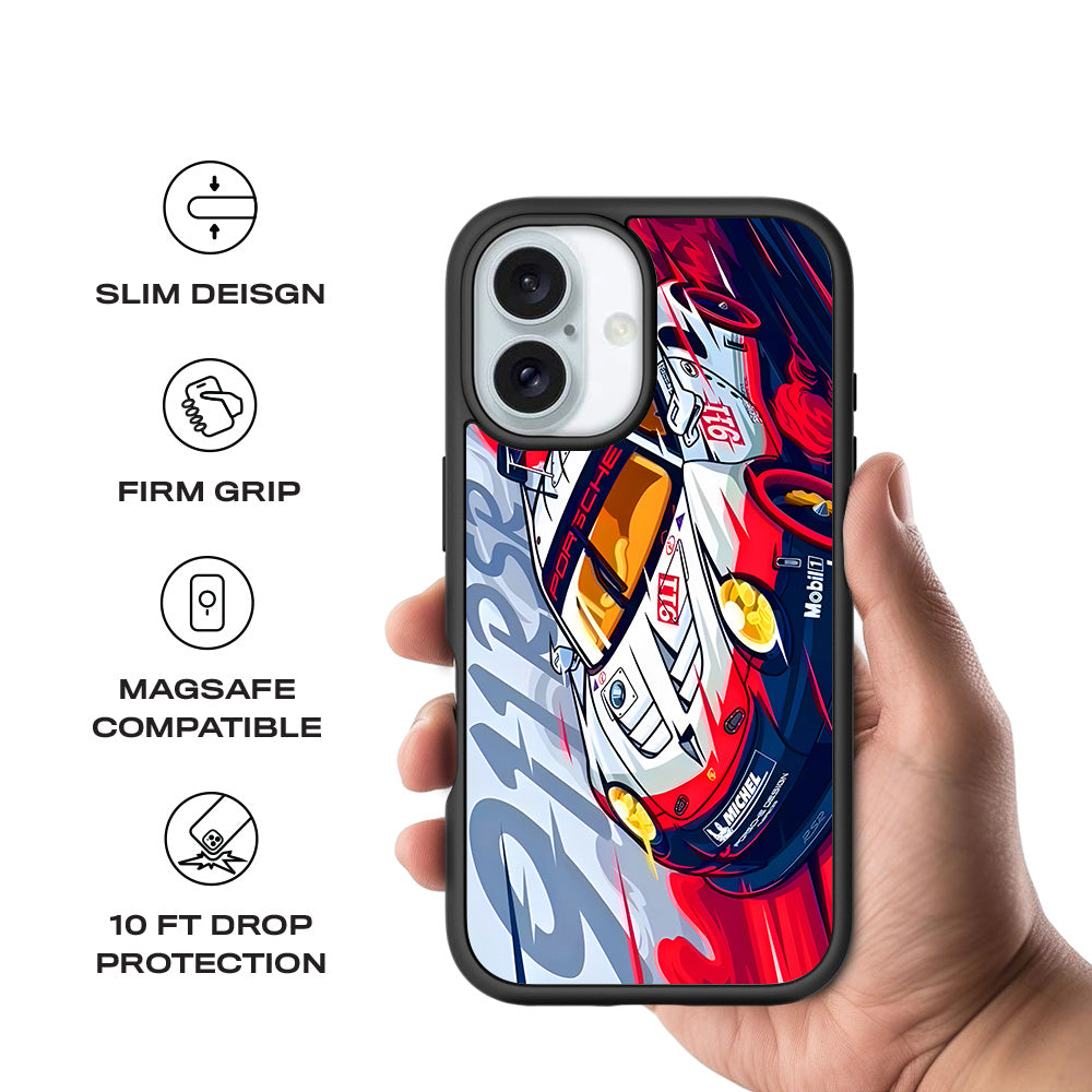 Porsche 911 RSR 3D Skin with Shockguard Armour Magsafe Case for Apple iPhone 16