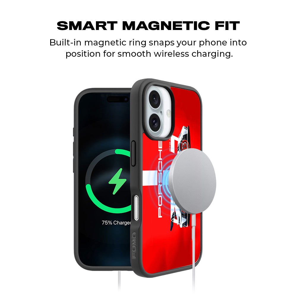 Porsche GT3 Silver Blaze 3D Skin with Shockguard Armour Magsafe Case for Apple iPhone 16