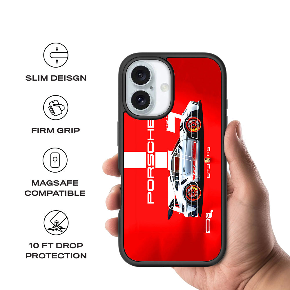 Porsche GT3 Silver Blaze 3D Skin with Shockguard Armour Magsafe Case for Apple iPhone 16