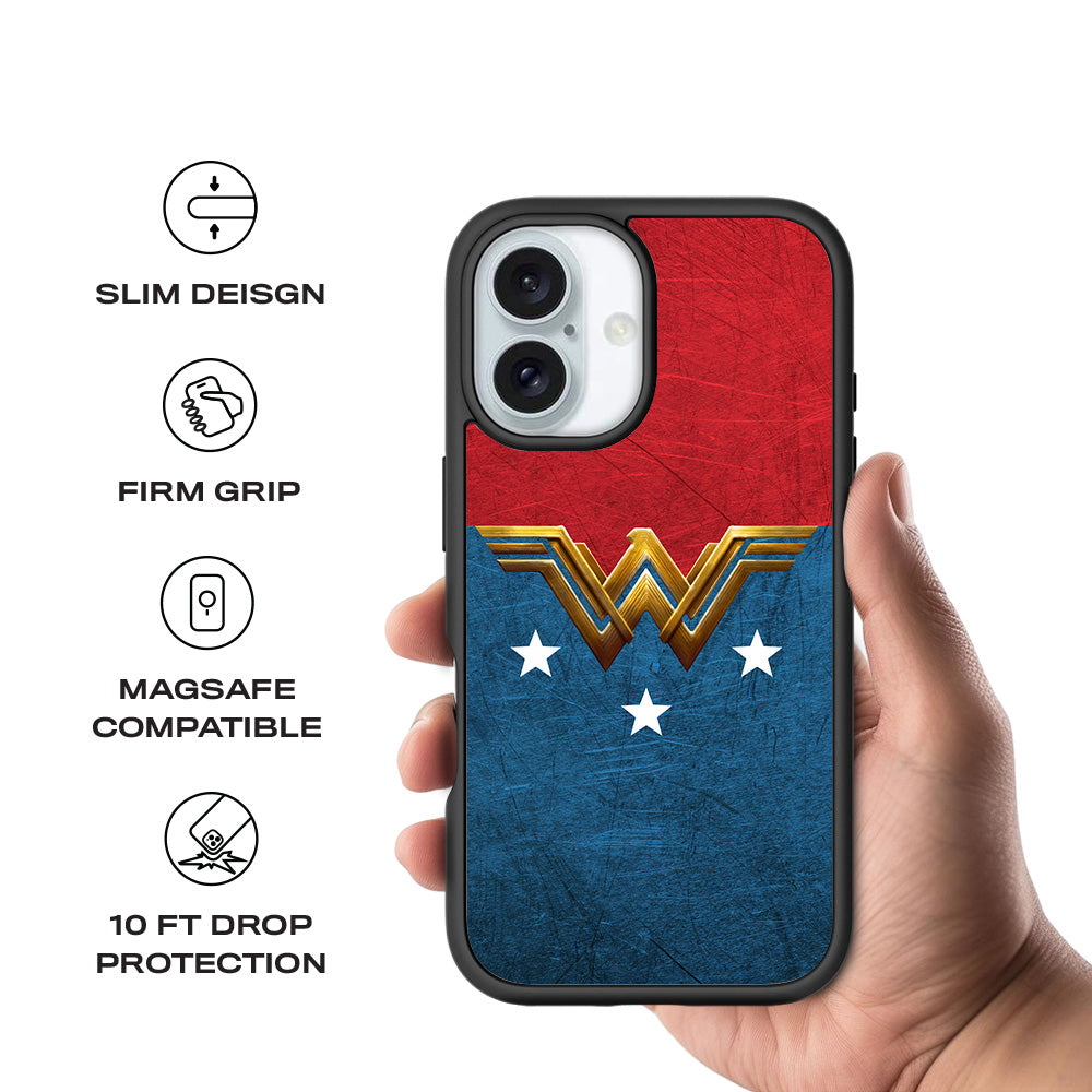 Wonder Woman Comic 3D Skin with Shockguard Armour Magsafe Case for Apple iPhone 16