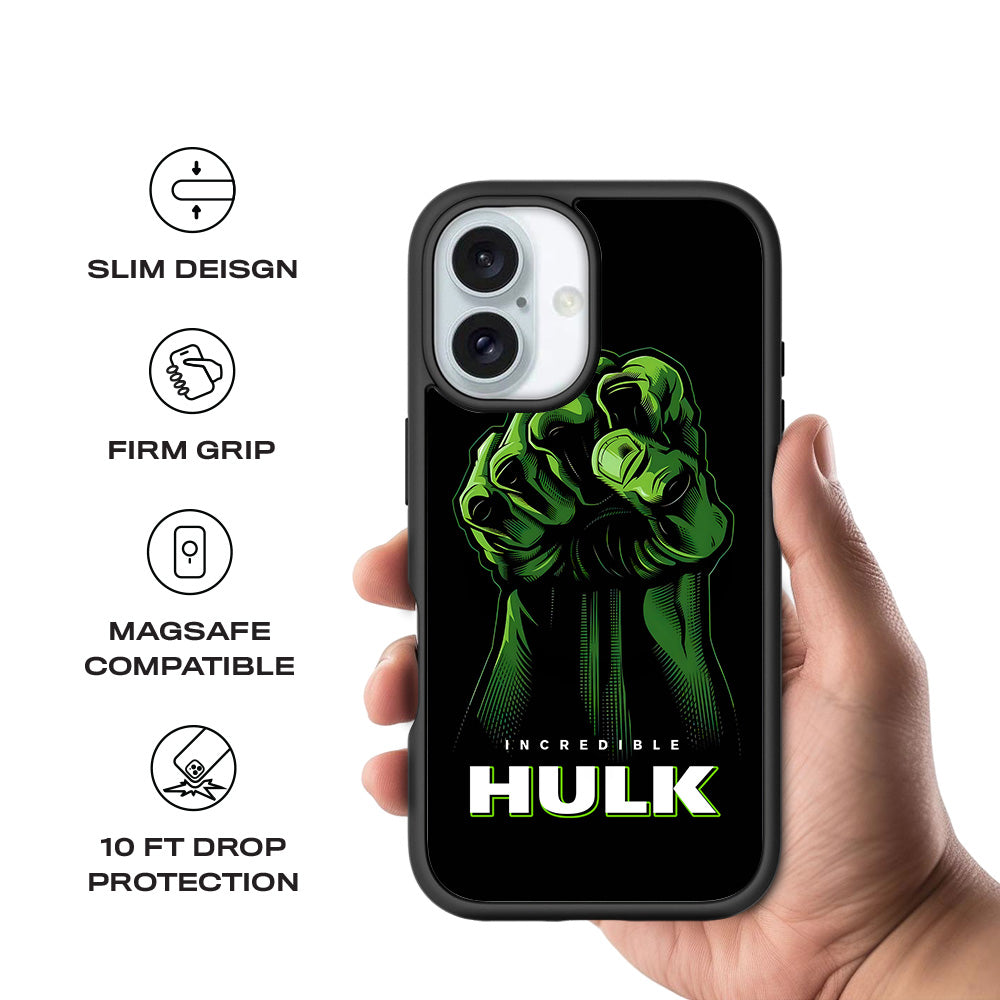 Incredible Hulk Fist Comic 3D Skin with Shockguard Armour Magsafe Case for Apple iPhone 16 Plus