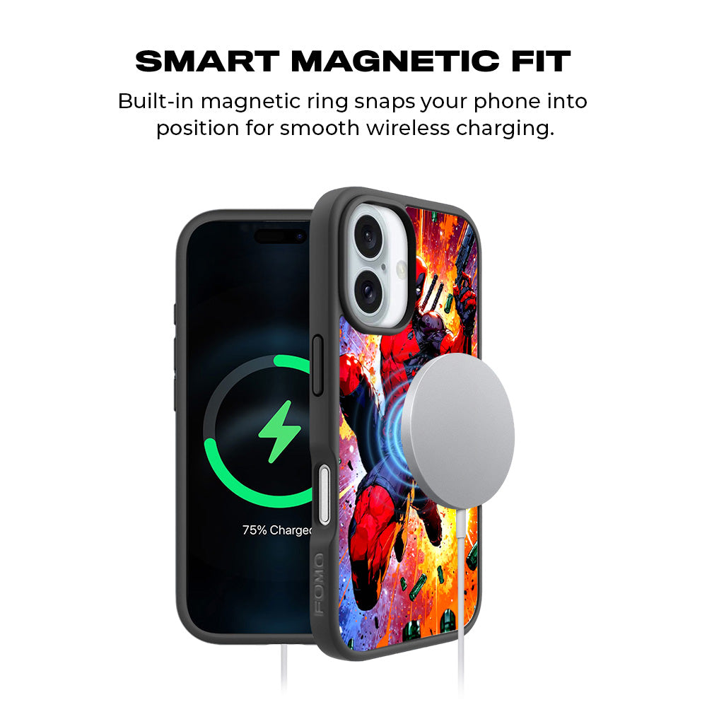 Deadpool Crimson Comics 3D Skin with Shockguard Armour Magsafe Case for Apple iPhone 16 Plus
