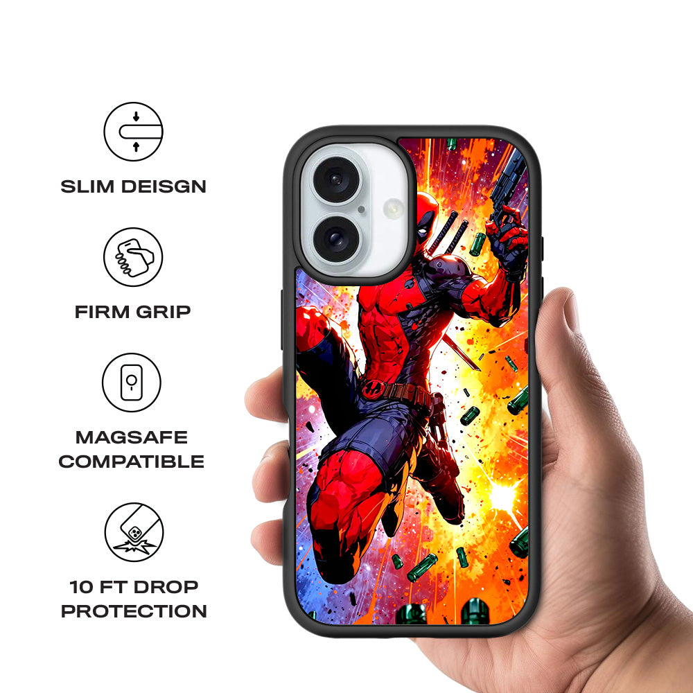 Deadpool Crimson Comics 3D Skin with Shockguard Armour Magsafe Case for Apple iPhone 16 Plus