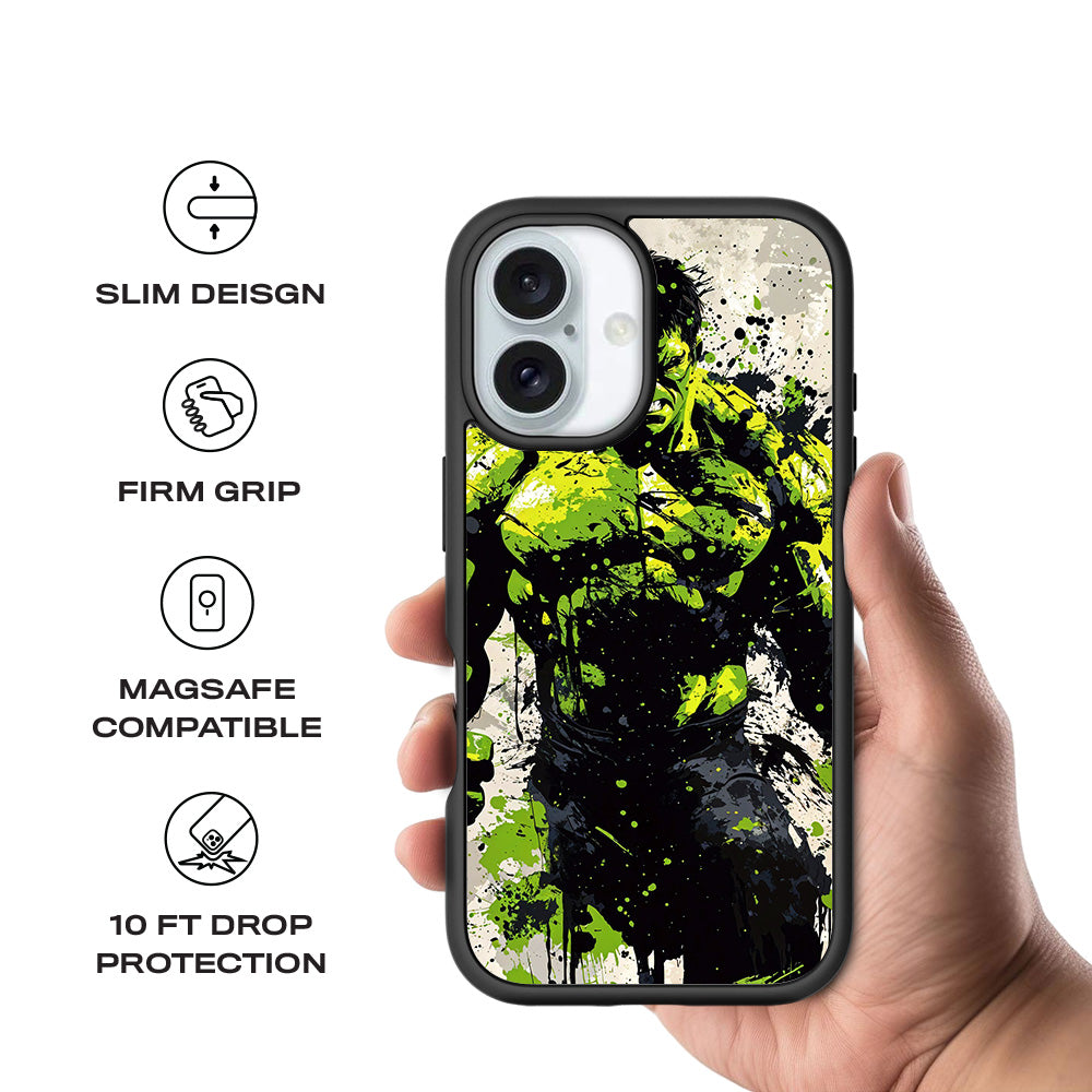 Savage Hulk Splash Comics 3D Skin with Shockguard Armour Magsafe Case for Apple iPhone 16