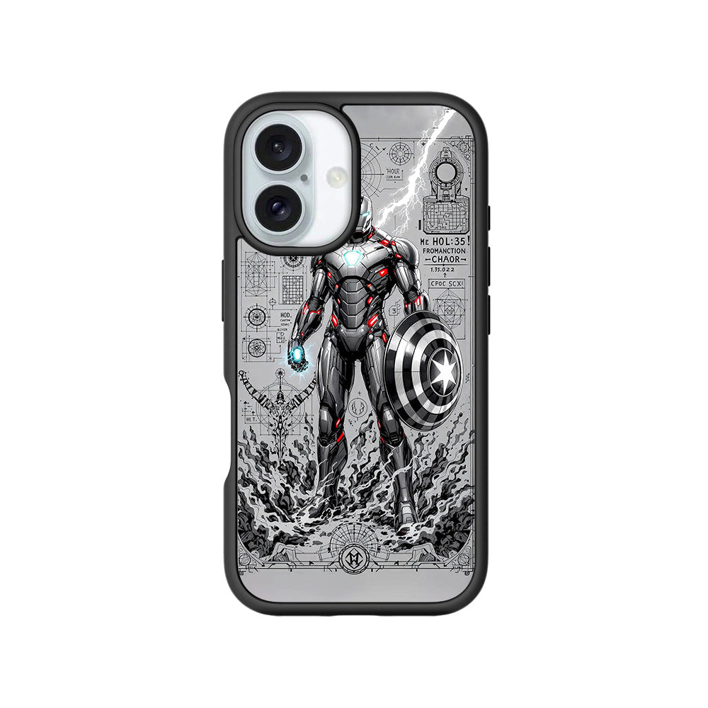 Armored Avenger Reforged in Silver Fire Comics 3D Skin with Shockguard Armour Magsafe Case for Apple iPhone 16