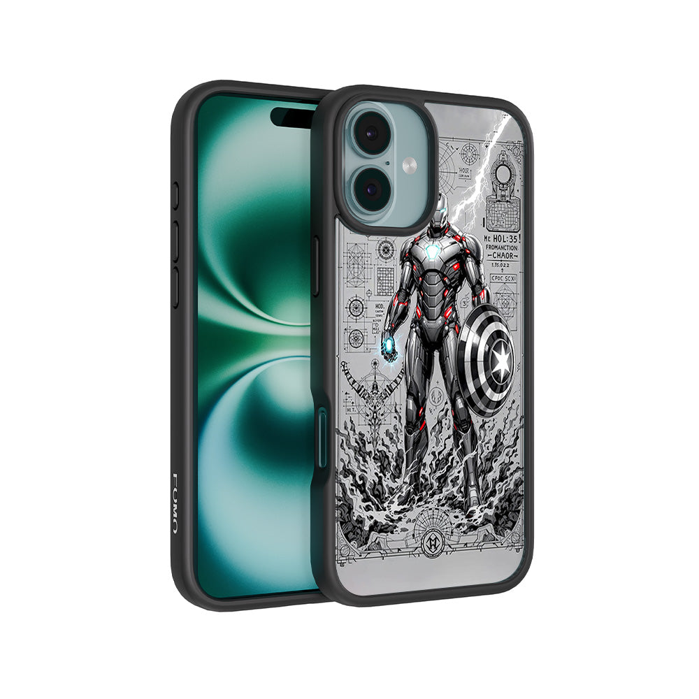 Armored Avenger Reforged in Silver Fire Comics 3D Skin with Shockguard Armour Magsafe Case for Apple iPhone 16