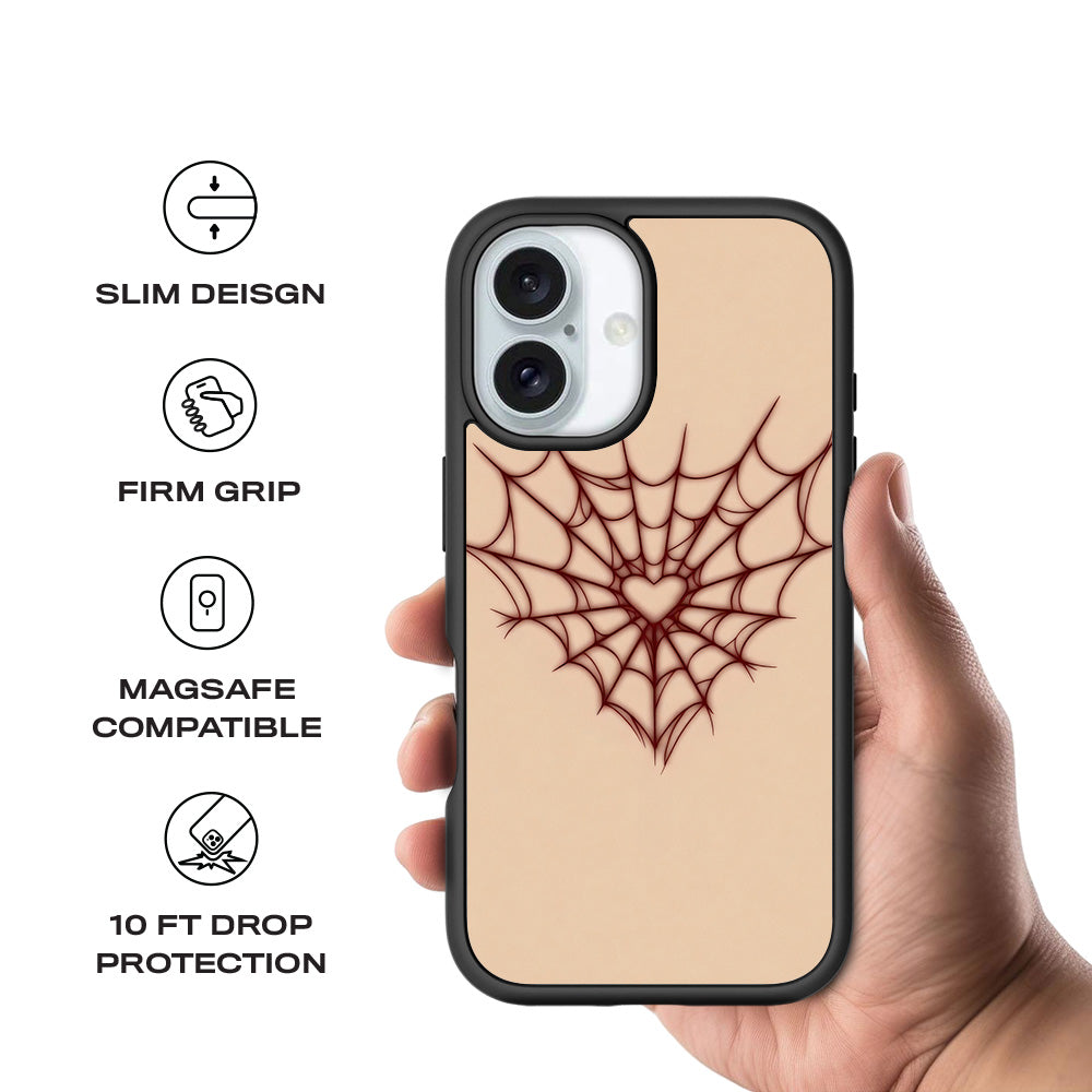 Spider Web Heart 3D Skin with Shockguard Armour Magsafe Case for Apple iPhone 16 Plus