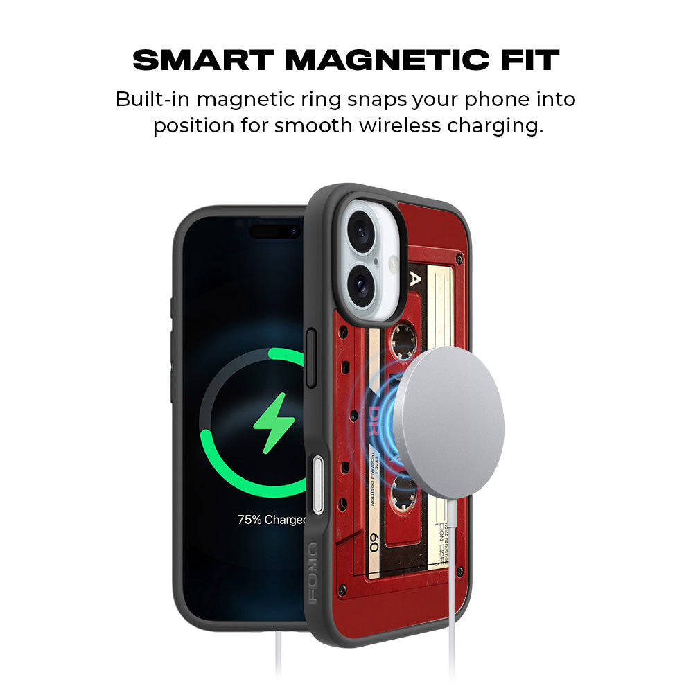The Retro Cassette 3D Skin with Shockguard Armour Magsafe Case for Apple iPhone 16
