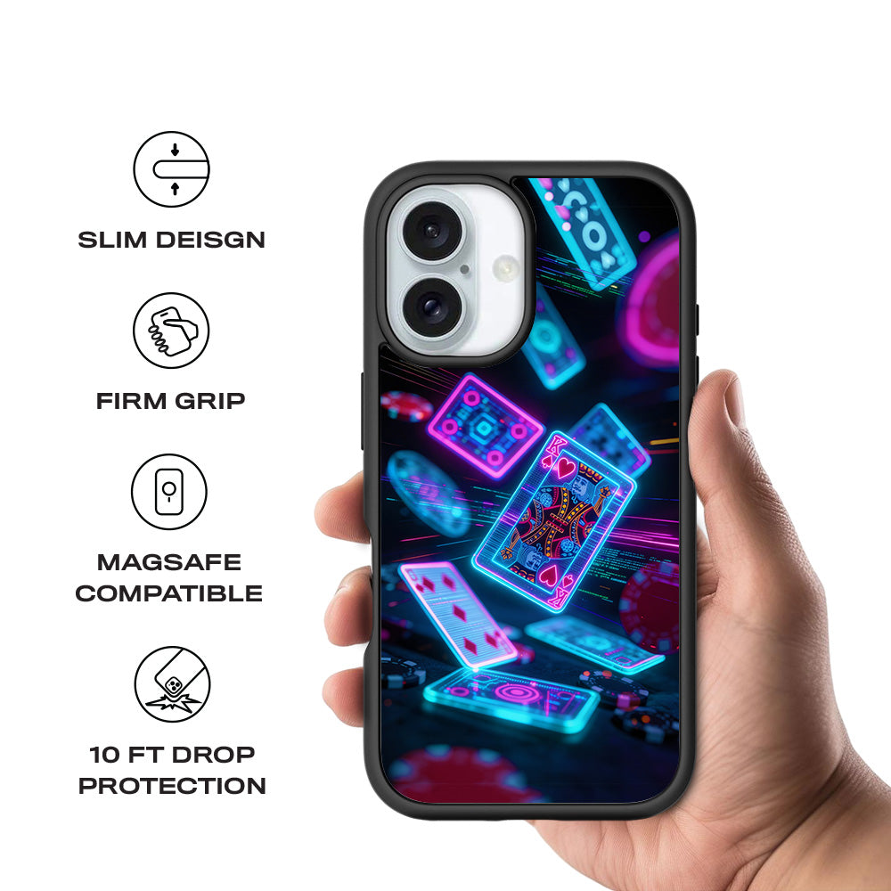 Futuristic Playing Cards 3D Skin with Shockguard Armour Magsafe Case for Apple iPhone 16