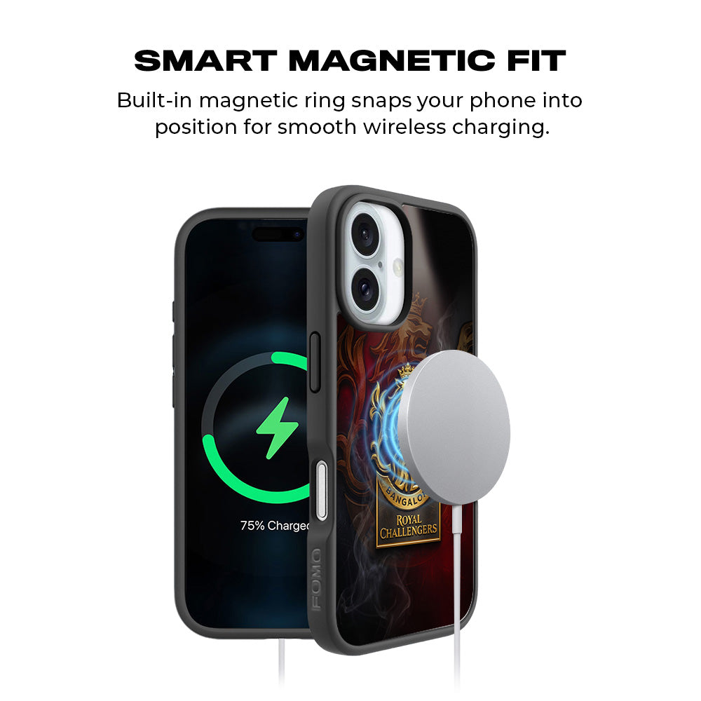 Royal Challengers Bangalore Golden Lion IPL Sports 3D Skin with Shockguard Armour Magsafe Case for Apple iPhone 16 Plus