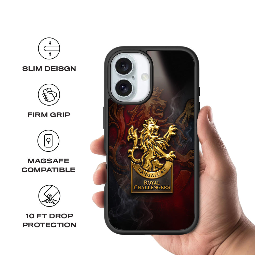 Royal Challengers Bangalore Golden Lion IPL Sports 3D Skin with Shockguard Armour Magsafe Case for Apple iPhone 16 Plus