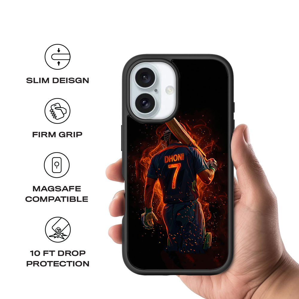 MS Dhoni Inferno Seven Cricket Sports 3D Skin with Shockguard Armour Magsafe Case for Apple iPhone 16 Plus