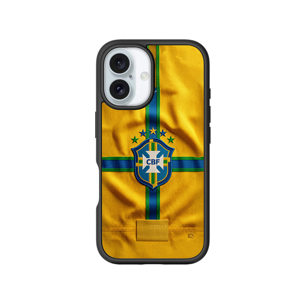 Brazil Football Crest Sports 3D Skin with Shockguard Armour Magsafe Case for Apple iPhone 16 Plus