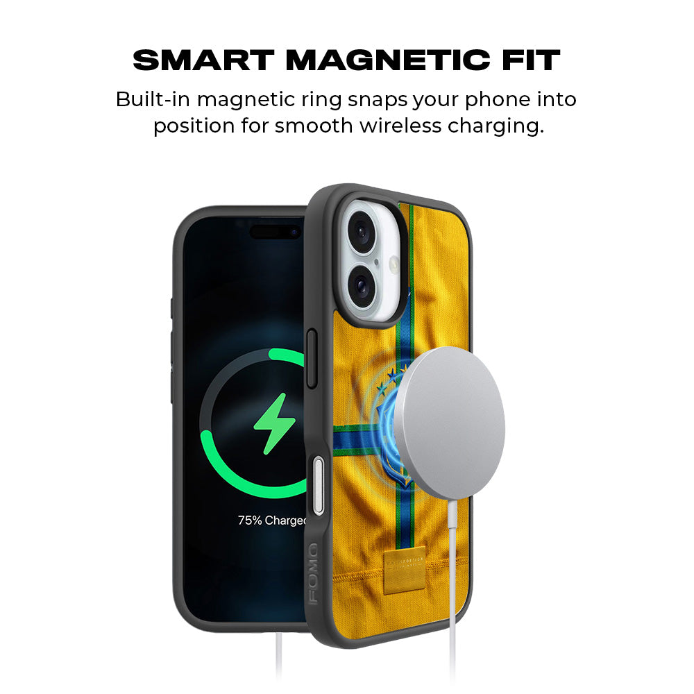 Brazil Football Crest Sports 3D Skin with Shockguard Armour Magsafe Case for Apple iPhone 16 Plus