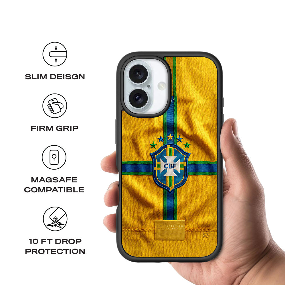 Brazil Football Crest Sports 3D Skin with Shockguard Armour Magsafe Case for Apple iPhone 16 Plus