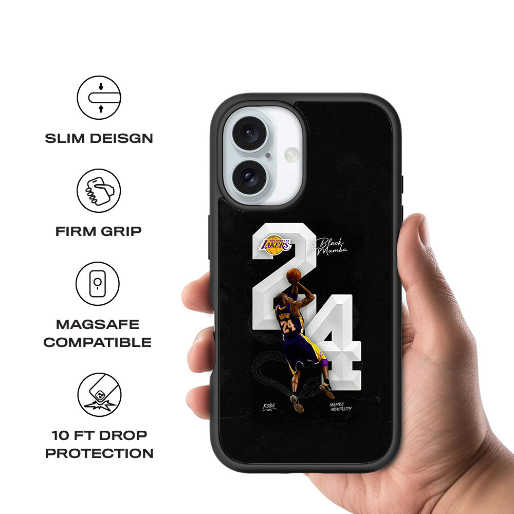 Kobe Bryant Black Mamba 24 Basketball Sports 3D Skin with Shockguard Armour Magsafe Case for Apple iPhone 16 Plus