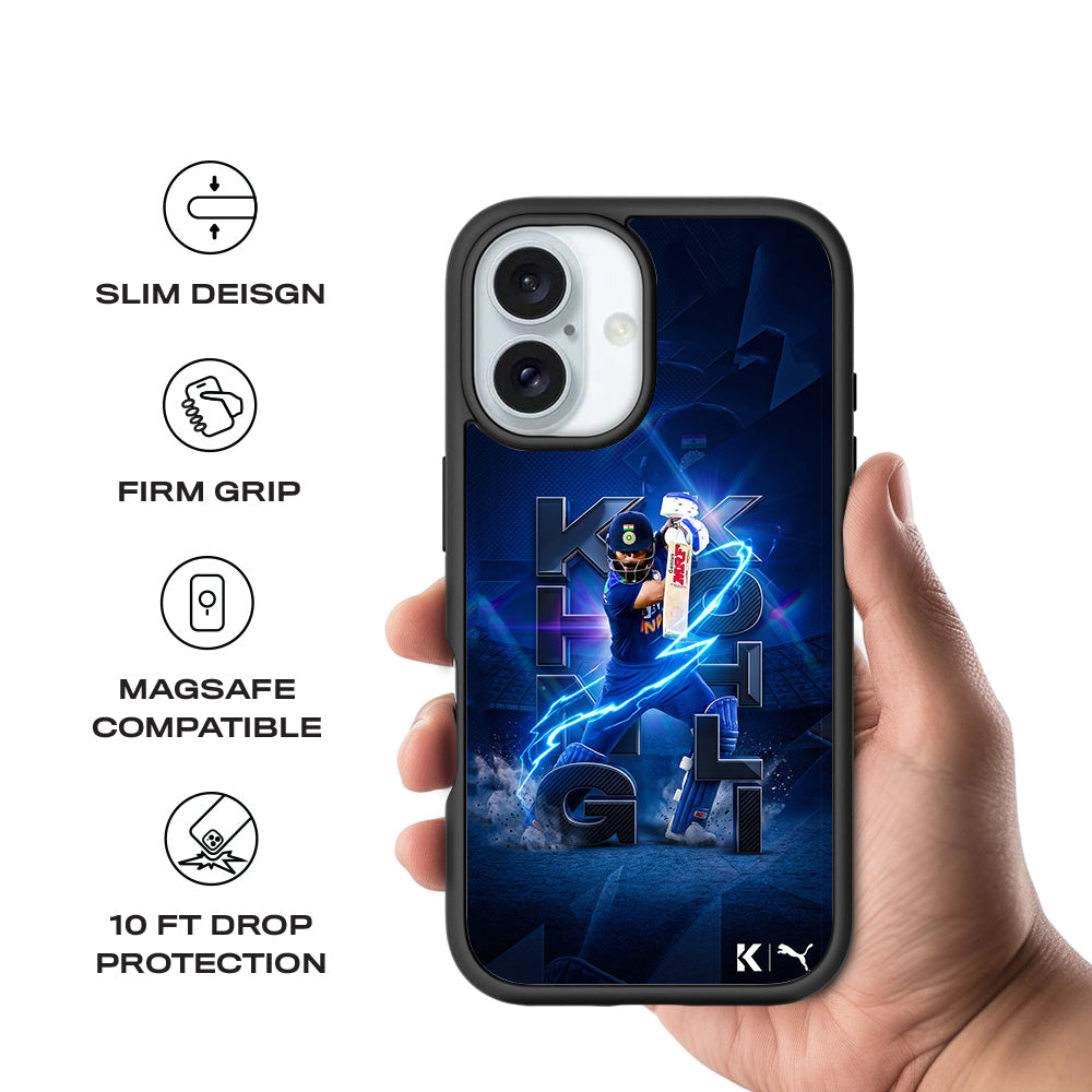 Virat Kohli King Kohli Cricket Sports 3D Skin with Shockguard Armour Magsafe Case for Apple iPhone 16 Plus