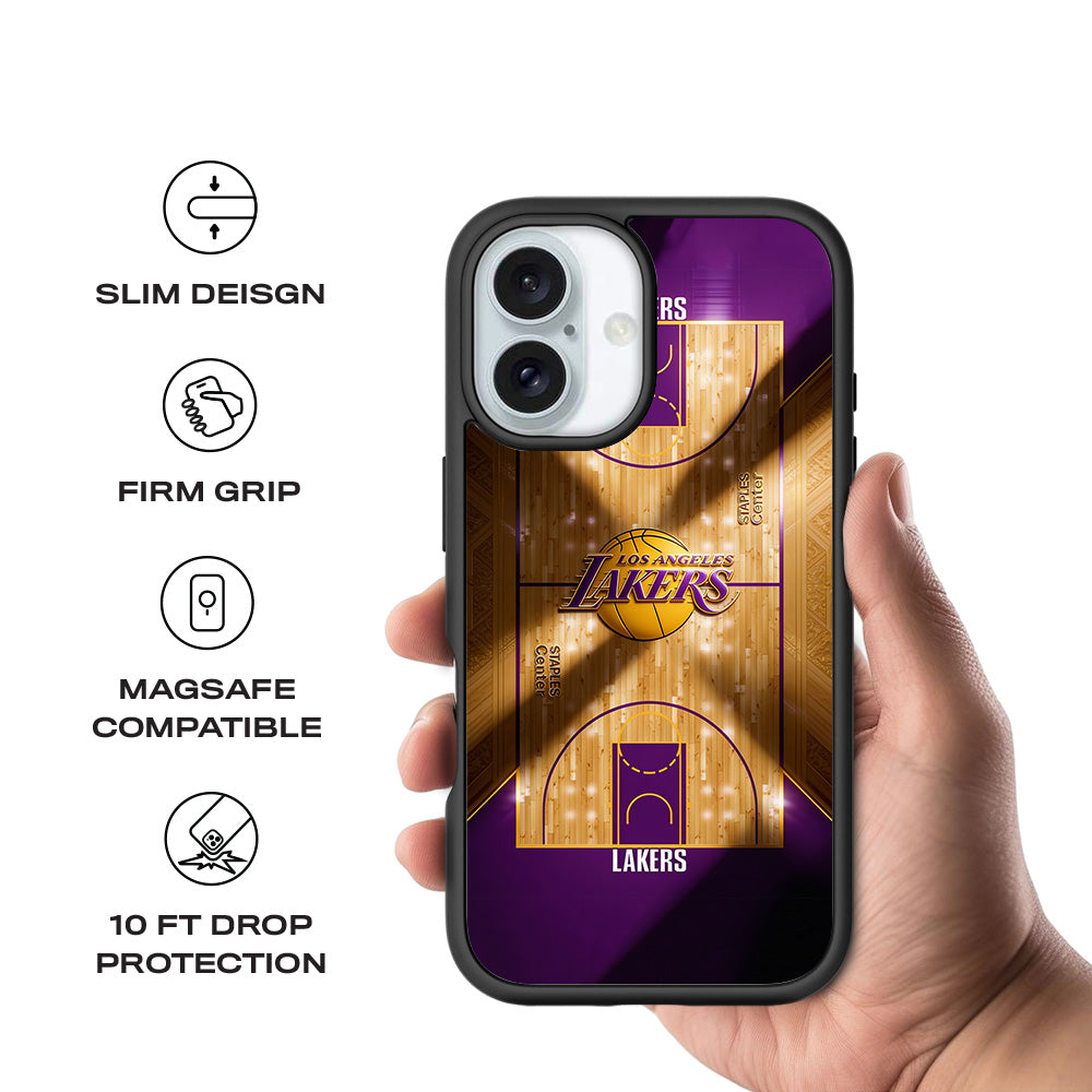 Lakers Championship Court Sports 3D Skin with Shockguard Armour Magsafe Case for Apple iPhone 16 Plus