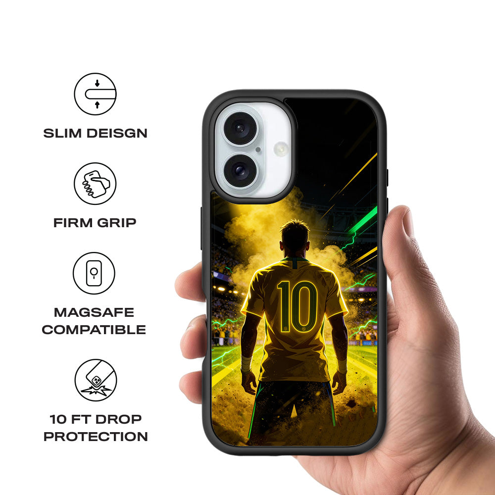 Brazil Number 10 Football Sports 3D Skin with Shockguard Armour Magsafe Case for Apple iPhone 16 Plus