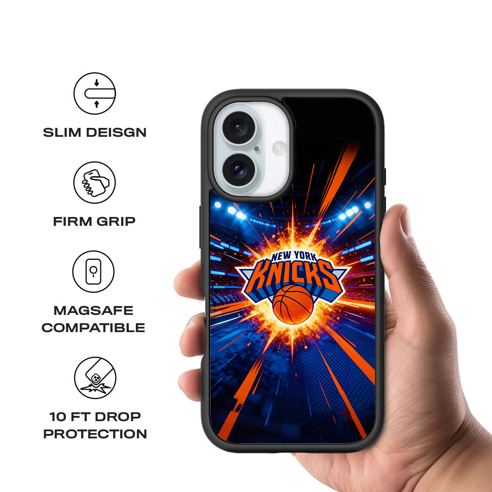 New York Knicks Arena Burst Sports 3D Skin with Shockguard Armour Magsafe Case for Apple iPhone 16
