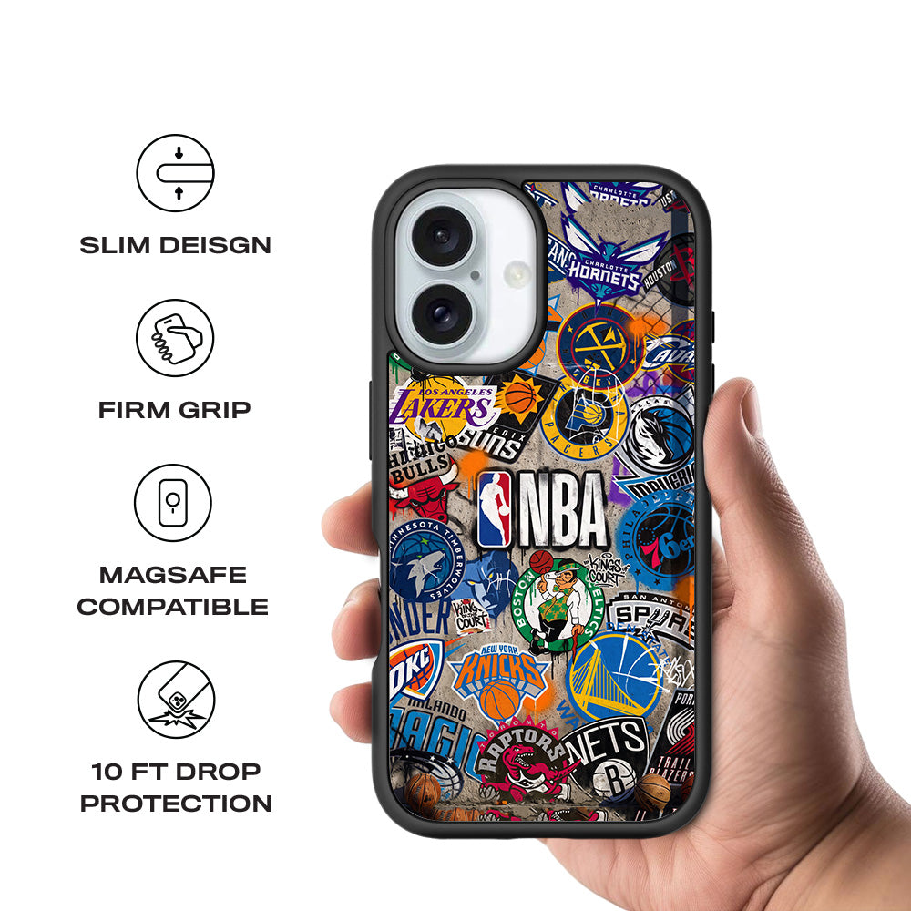 NBA Sticker Style Sports 3D Skin with Shockguard Armour Magsafe Case for Apple iPhone 16