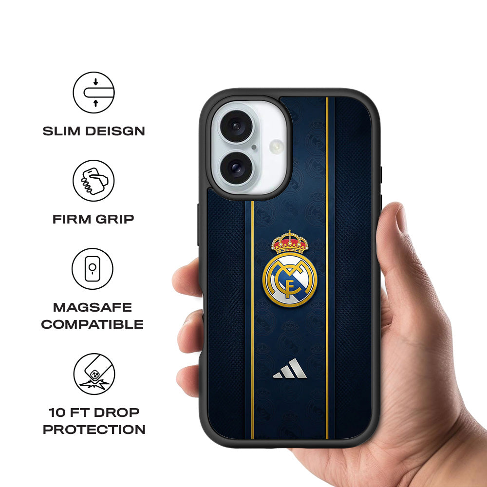 Real Madrid Sports 3D Skin with Shockguard Armour Magsafe Case for Apple iPhone 16