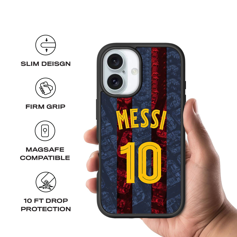Messi Barcelona Jersey 3D Skin with Shockguard Armour Magsafe Case for Apple iPhone 16