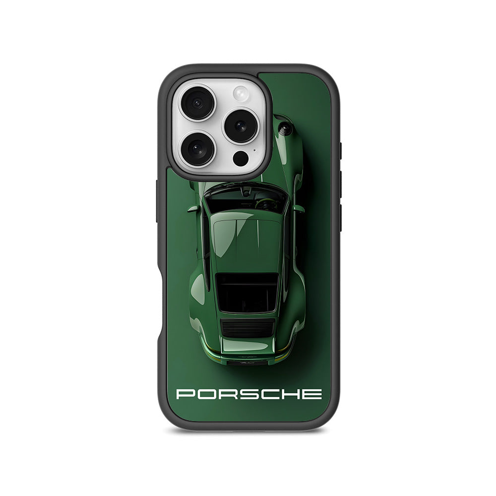 Dark Green Porsche 3D Skin with Shockguard Armour Magsafe Case for Apple iPhone 16 Pro Max