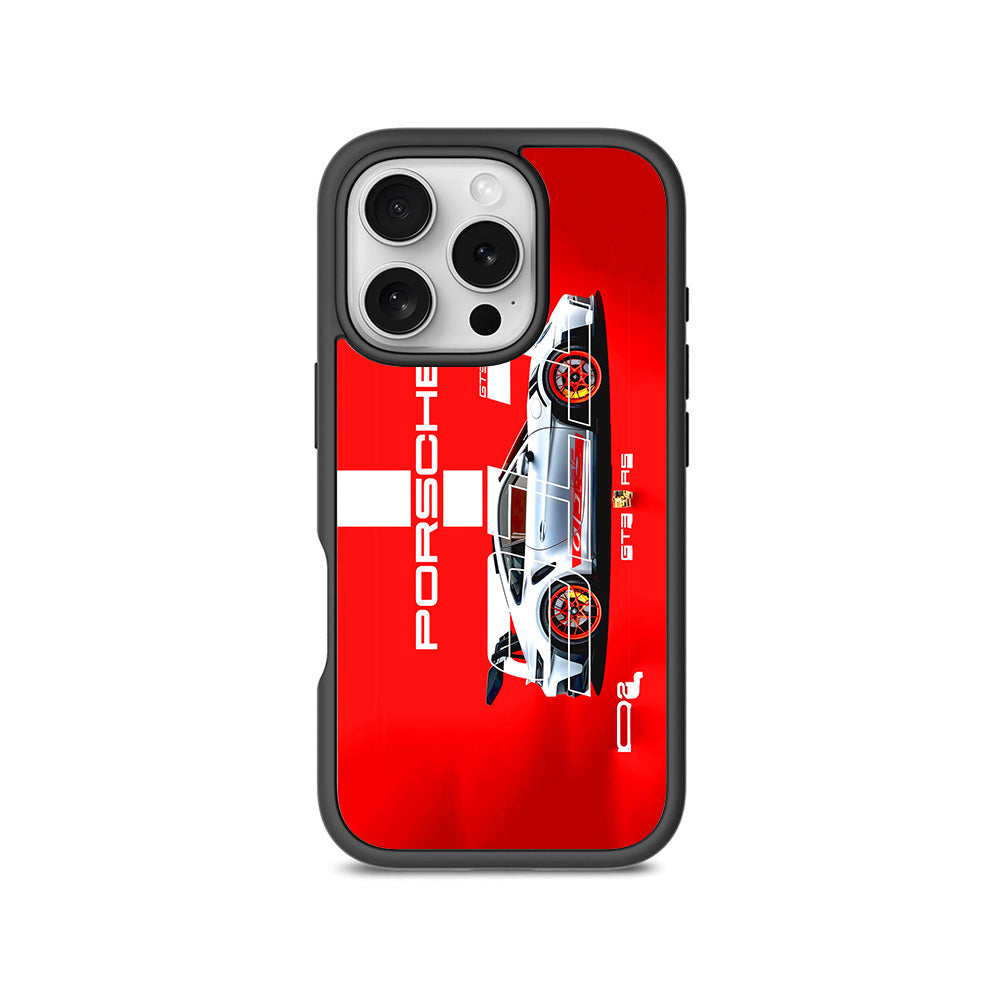 Porsche GT3 Silver Blaze 3D Skin with Shockguard Armour Magsafe Case for Apple iPhone 16 Pro