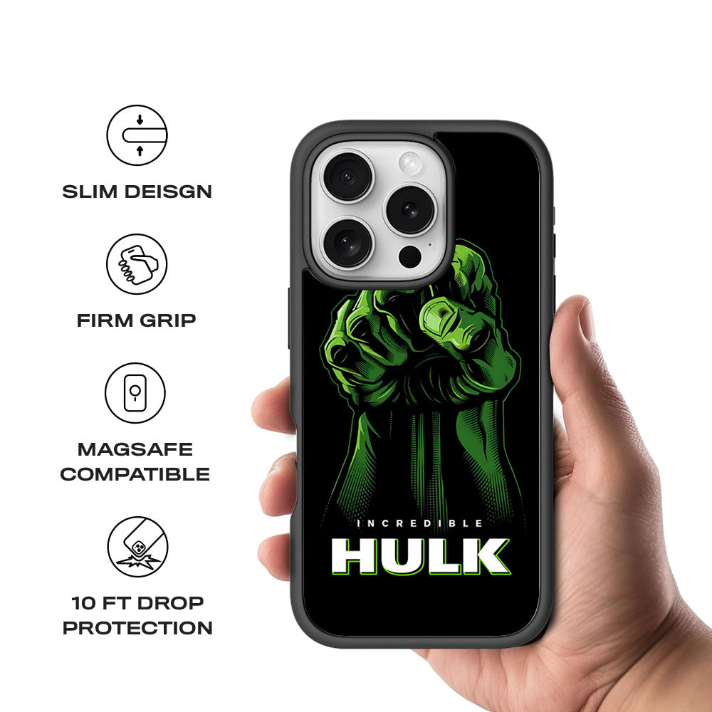 Incredible Hulk Fist Comic 3D Skin with Shockguard Armour Magsafe Case for Apple iPhone 16 Pro