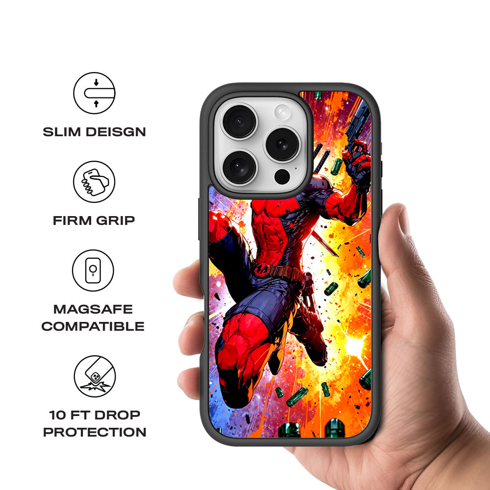 Deadpool Crimson Comics 3D Skin with Shockguard Armour Magsafe Case for Apple iPhone 16 Pro