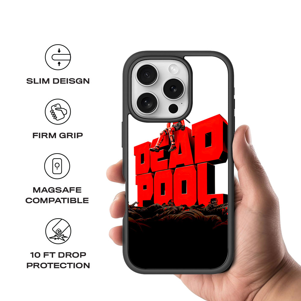 Deadpool on Top of Mayhem Comics 3D Skin with Shockguard Armour Magsafe Case for Apple iPhone 16 Pro
