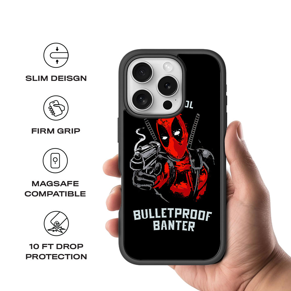 Deadpool - Bulletand 15 Plusof Banter Comics 3D Skin with Shockguard Armour Magsafe Case for Apple iPhone 16 Pro