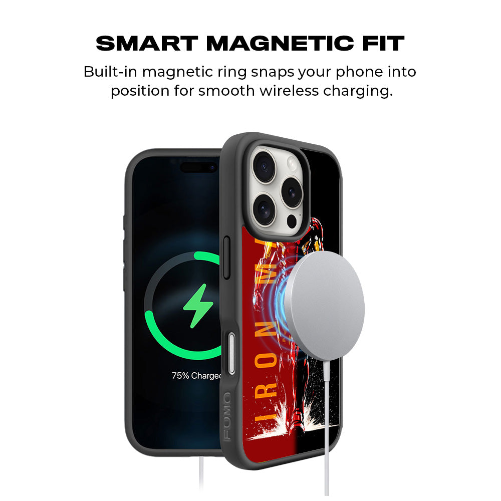 Iron Man Retro Beat Comics 3D Skin with Shockguard Armour Magsafe Case for Apple iPhone 16 Pro