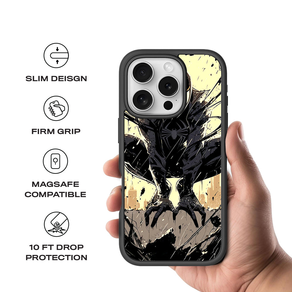 The Venomous Shadow in Black Silence Comics 3D Skin with Shockguard Armour Magsafe Case for Apple iPhone 16 Pro