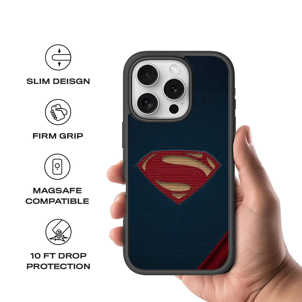 Superman Emblem 3D Skin with Shockguard Armour Magsafe Case for Apple iPhone 16 Pro