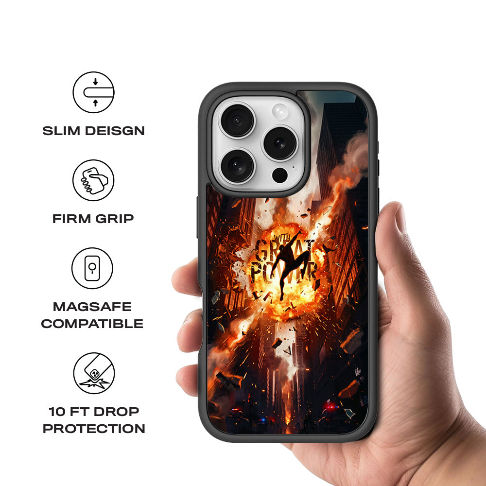 Spider-Man With Great Power 3D Skin with Shockguard Armour Magsafe Case for Apple iPhone 16 Pro