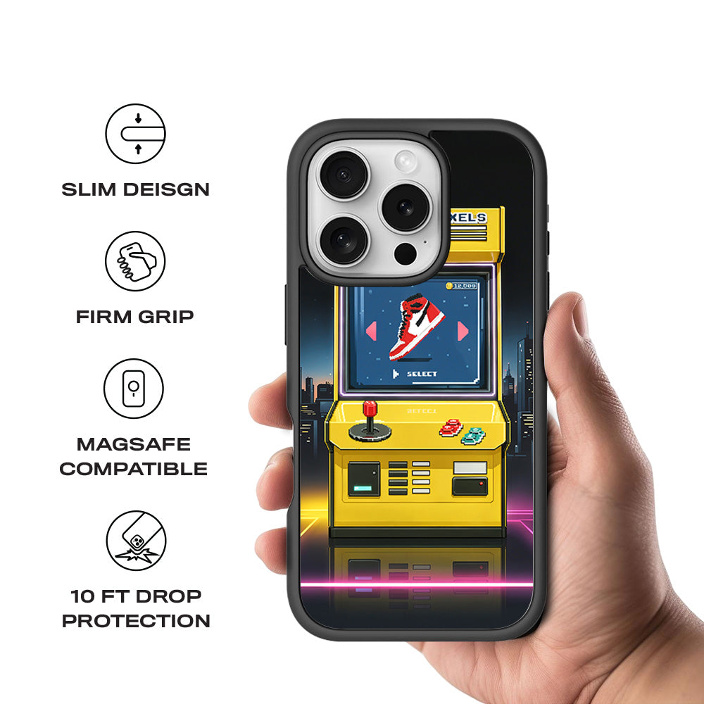 Pixel Sneaker Arcade 3D Skin with Shockguard Armour Magsafe Case for Apple iPhone 16 Pro