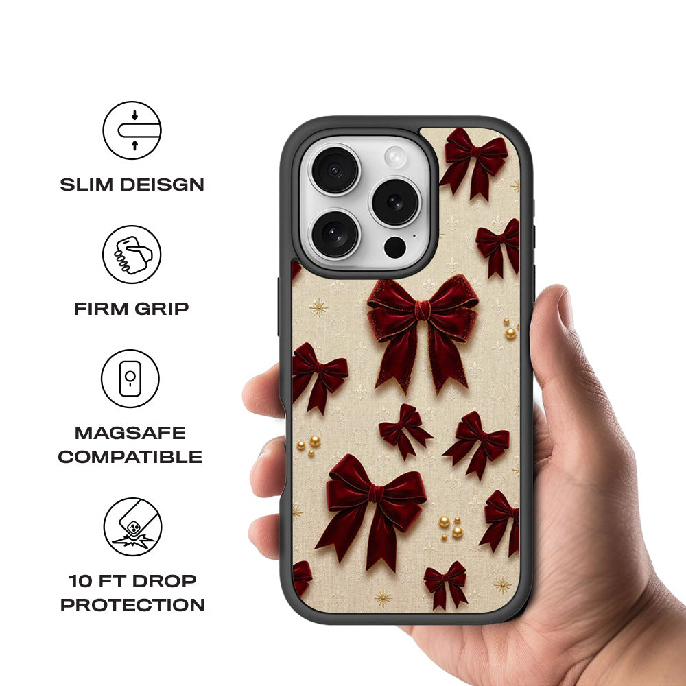 Red Bows 3D Skin with Shockguard Armour Magsafe Case for Apple iPhone 16 Pro
