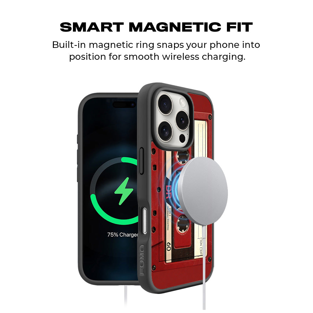 The Retro Cassette 3D Skin with Shockguard Armour Magsafe Case for Apple iPhone 16 Pro