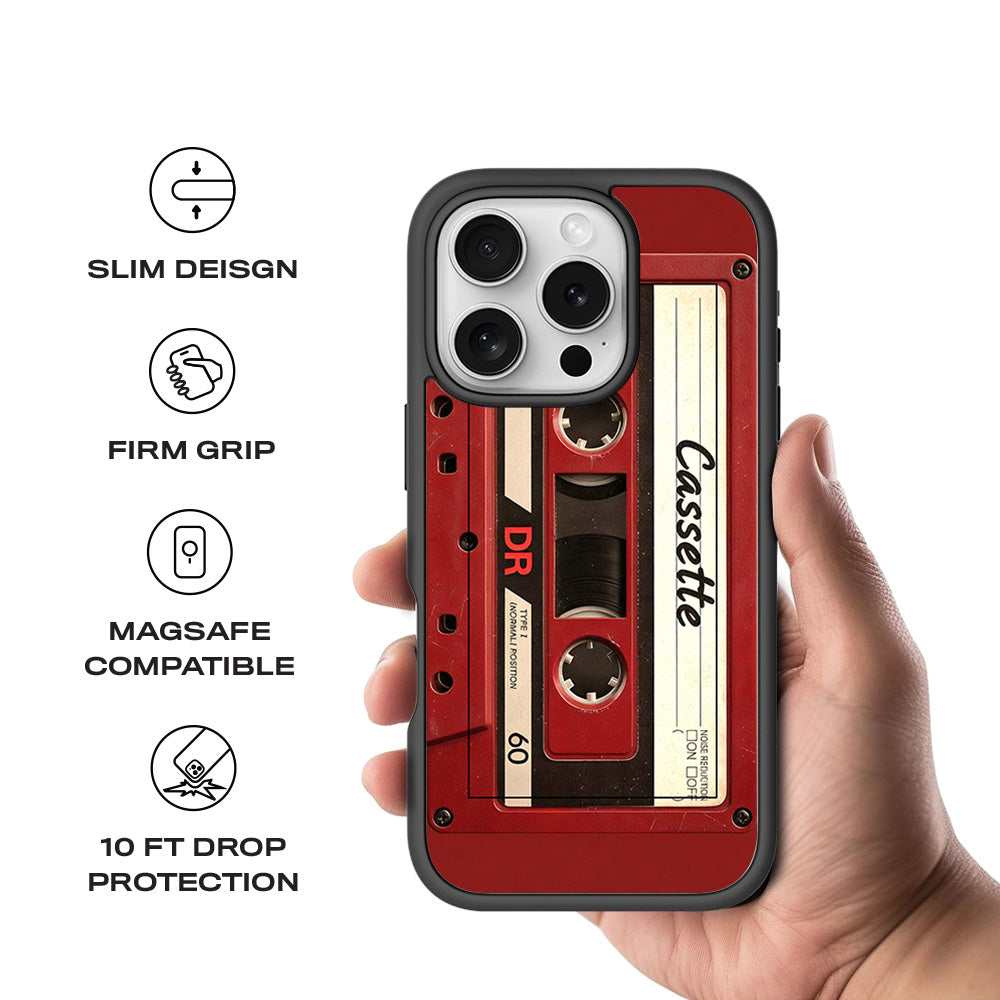 The Retro Cassette 3D Skin with Shockguard Armour Magsafe Case for Apple iPhone 16 Pro
