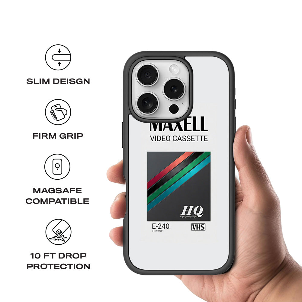 Maxell Video Cassette 3D Skin with Shockguard Armour Magsafe Case for Apple iPhone 16 Pro