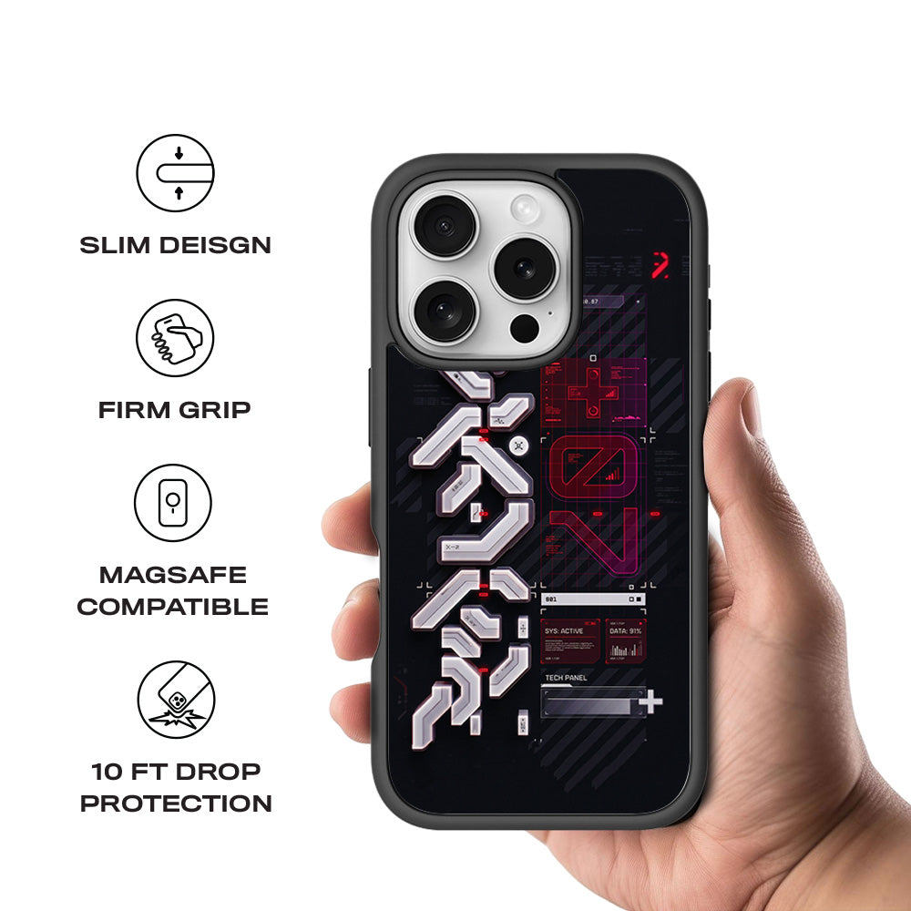 Tech Panel System Update 3D Skin with Shockguard Armour Magsafe Case for Apple iPhone 16 Pro