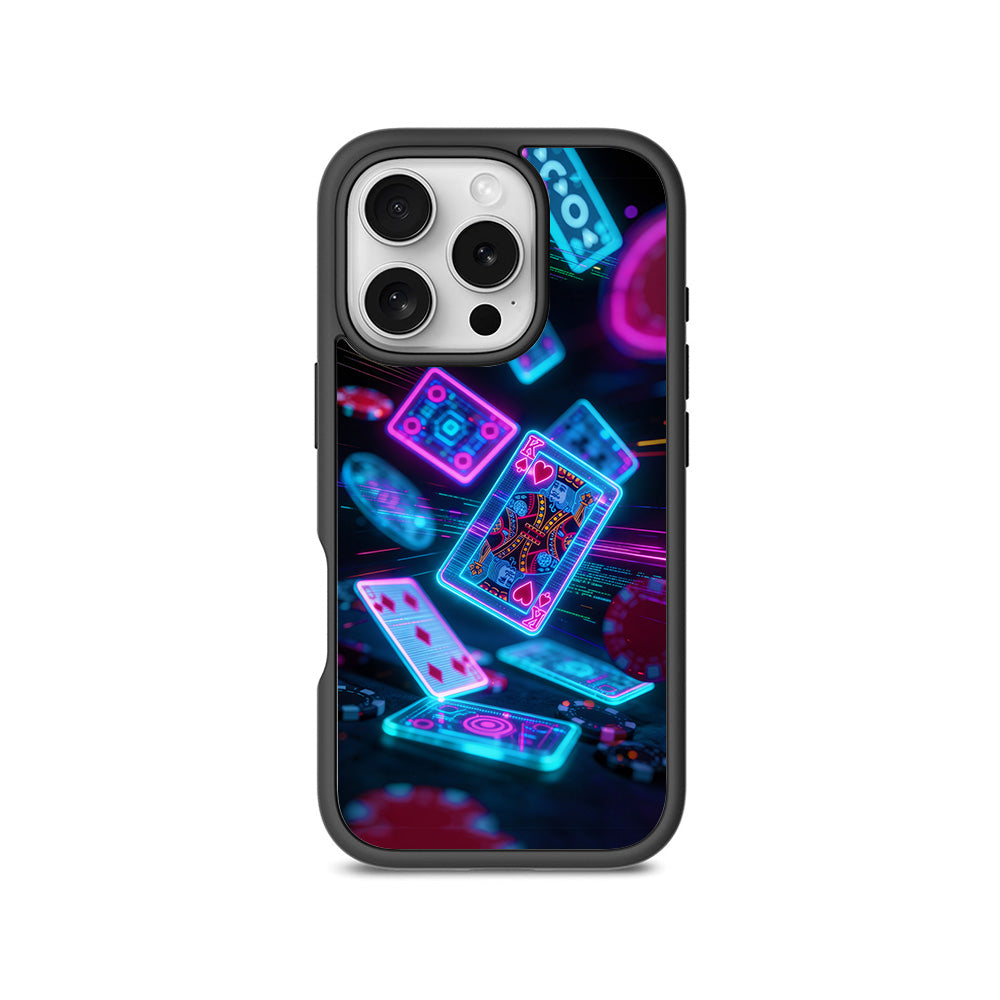 Futuristic Playing Cards 3D Skin with Shockguard Armour Magsafe Case for Apple iPhone 16 Pro
