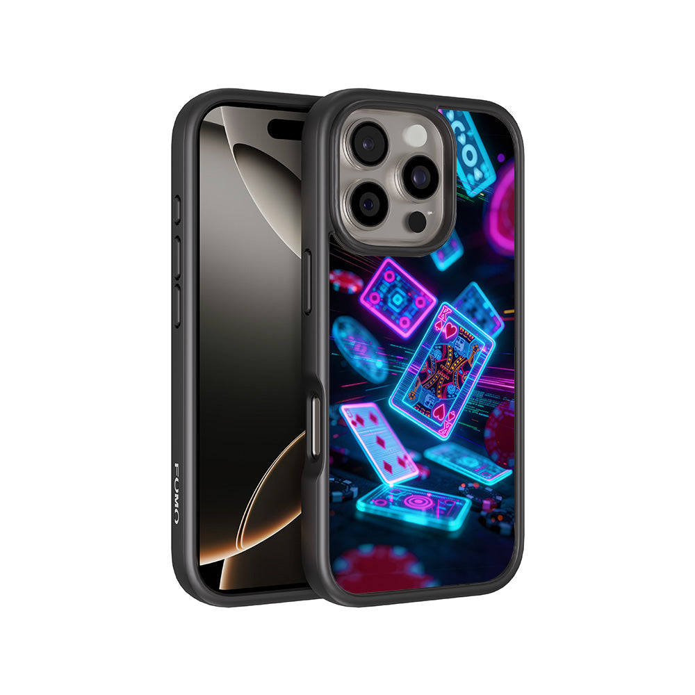 Futuristic Playing Cards 3D Skin with Shockguard Armour Magsafe Case for Apple iPhone 16 Pro