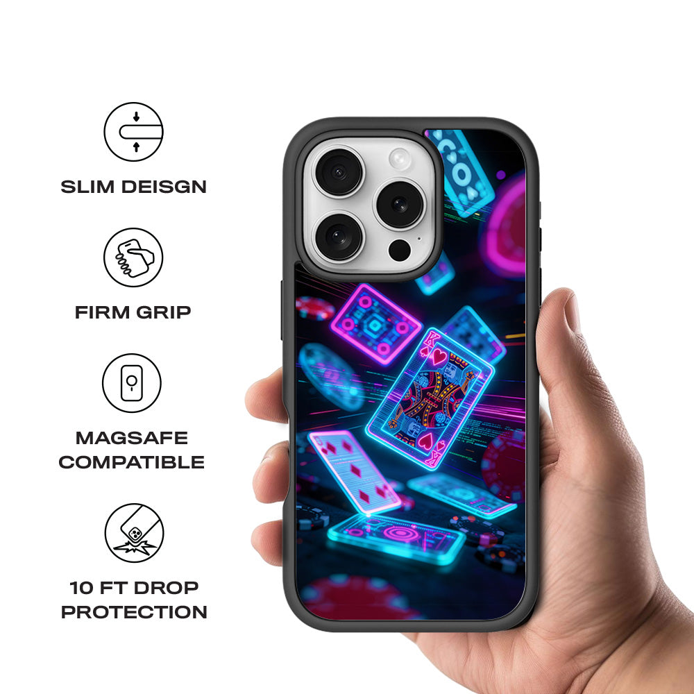Futuristic Playing Cards 3D Skin with Shockguard Armour Magsafe Case for Apple iPhone 16 Pro
